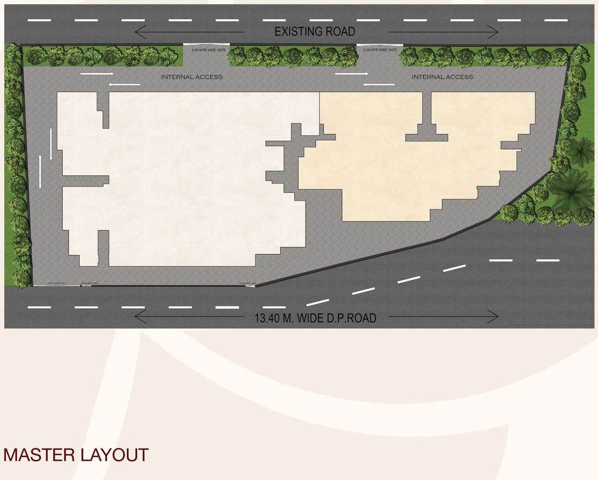 Master layout drawing of the Sankirt Jasmine plot, showing both wings, internal access roads and the 13.40 metre wide D.P. road.